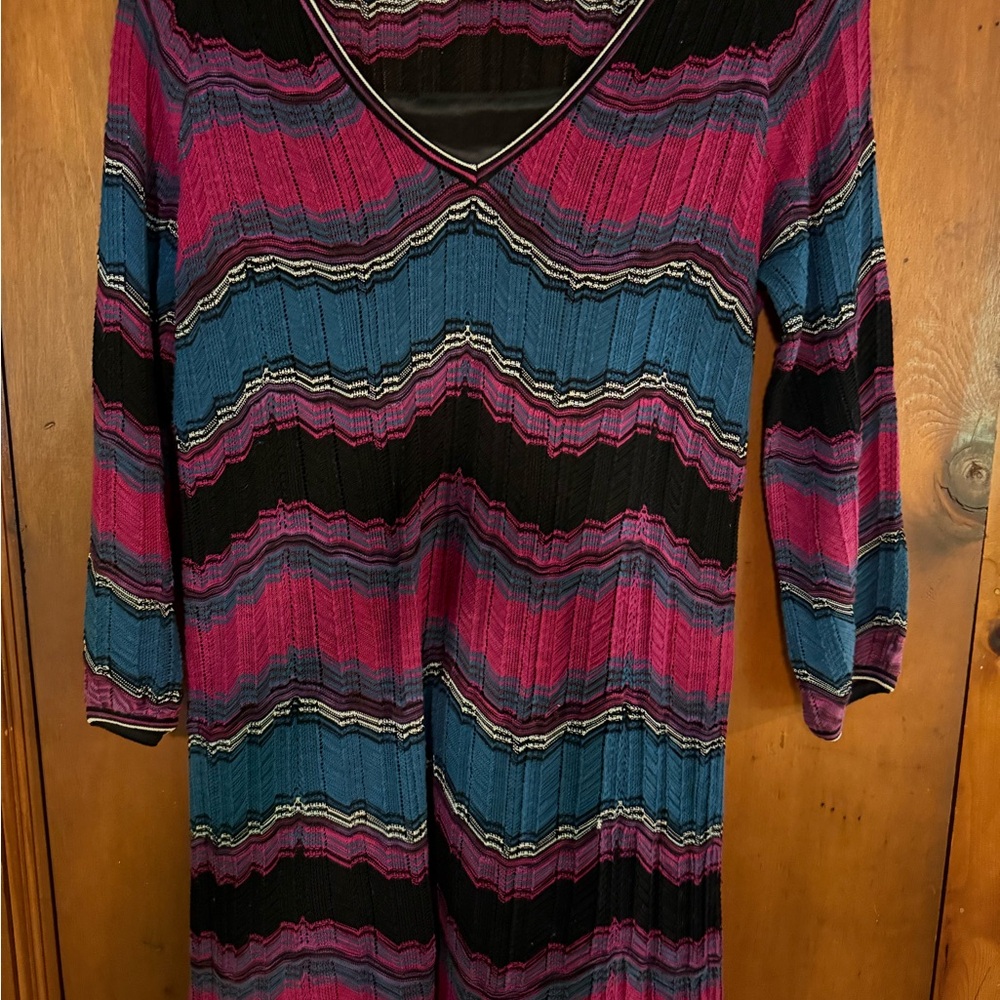 Missoni Chevron V-neck Knit Long Sleeve Dress and Slip Liner - size 6